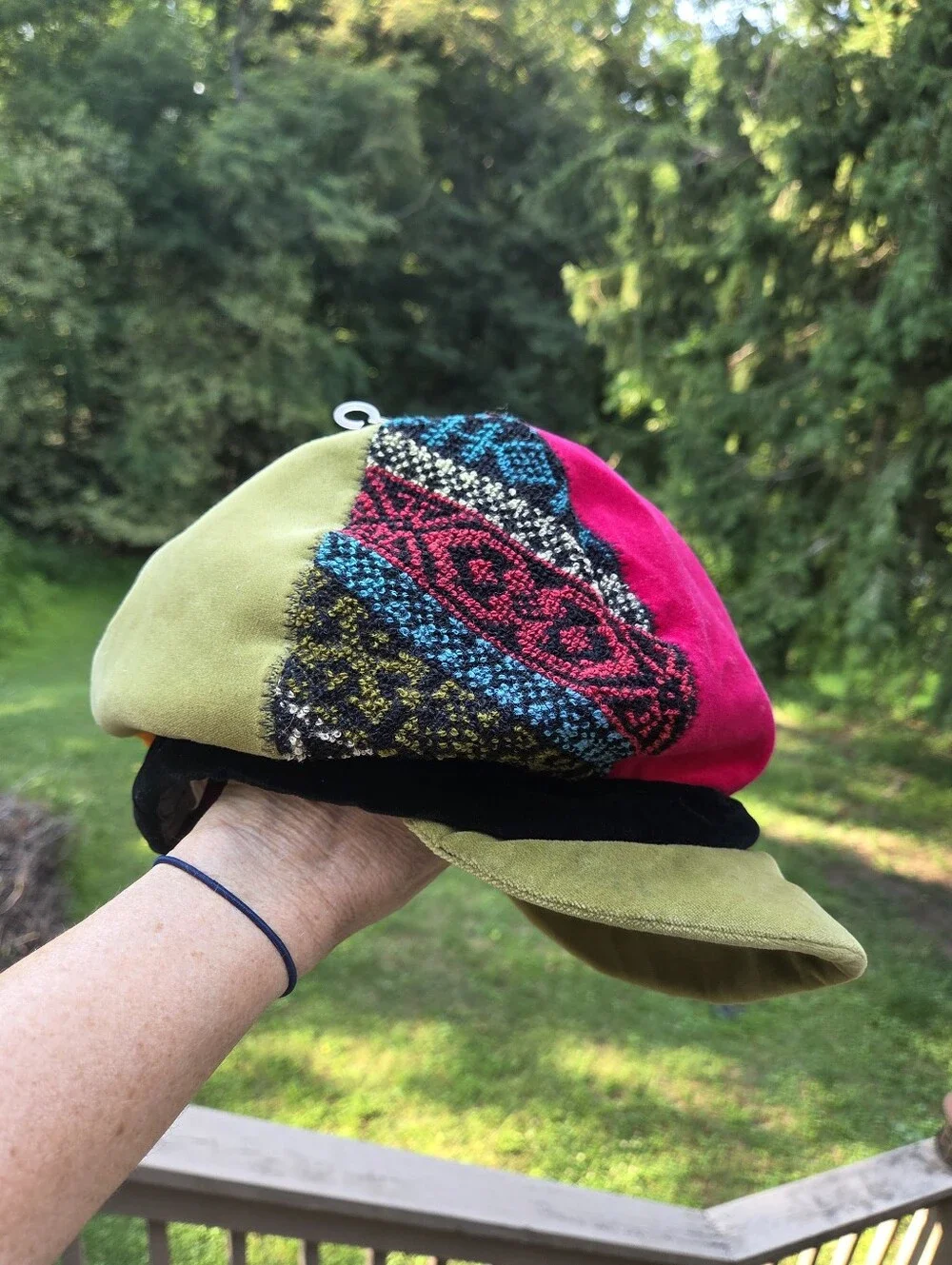 Colorblock Bohemian Newsboy Cap - Pink, Teal, Olive, Black